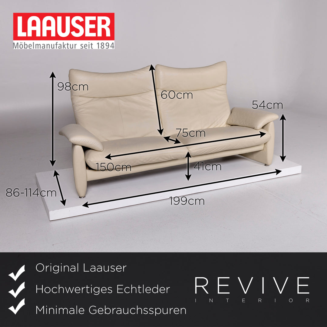 Laauser Leder Creme Sofa Dreisitzer Relaxfunktion Funktion Couch #10703