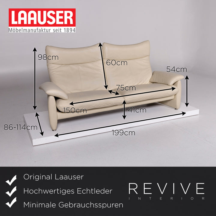 Laauser Leder Sofa Garnitur Creme 1x Dresitzer 1x Zweisitzer Relaxfunktion Funktion #11049