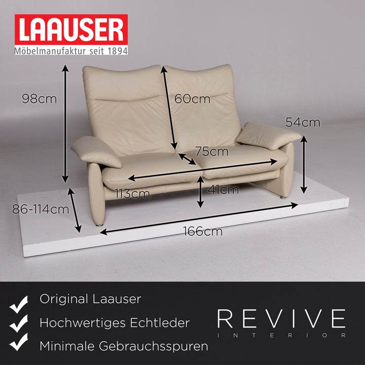 Laauser Leder Sofa Garnitur Creme 1x Dresitzer 1x Zweisitzer Relaxfunktion Funktion #11049