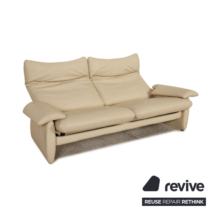 Laaus leather three seater cream sofa couch
