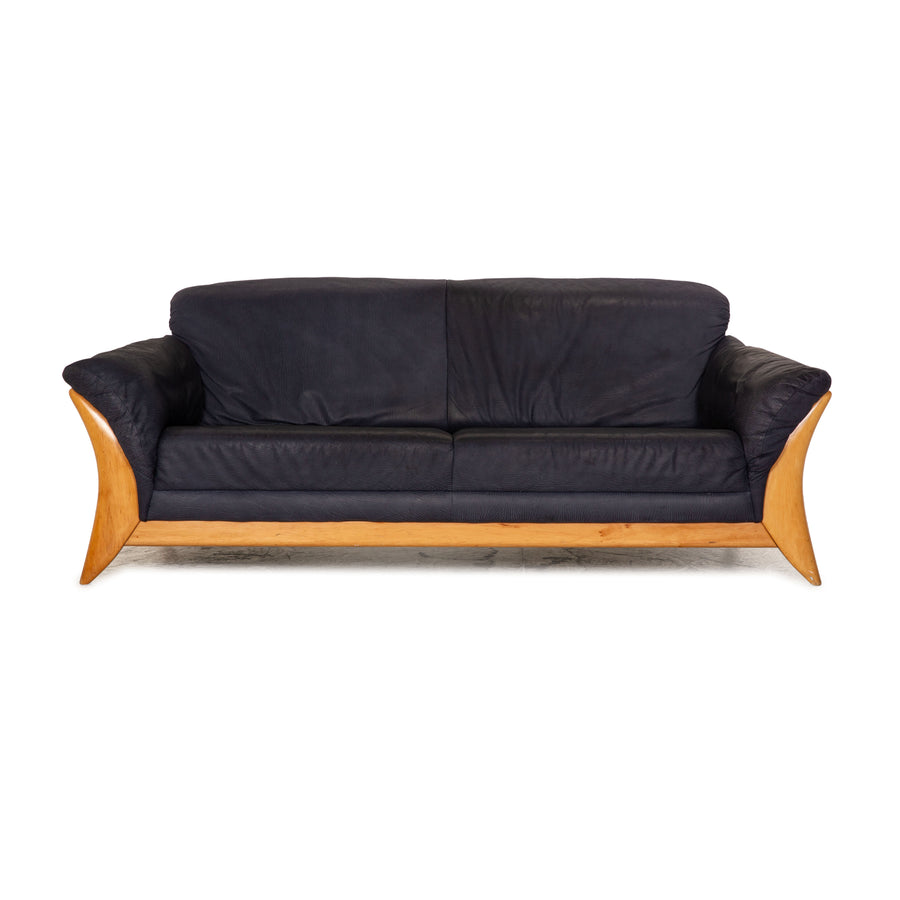 Laauser leather three-seater dark blue sofa couch