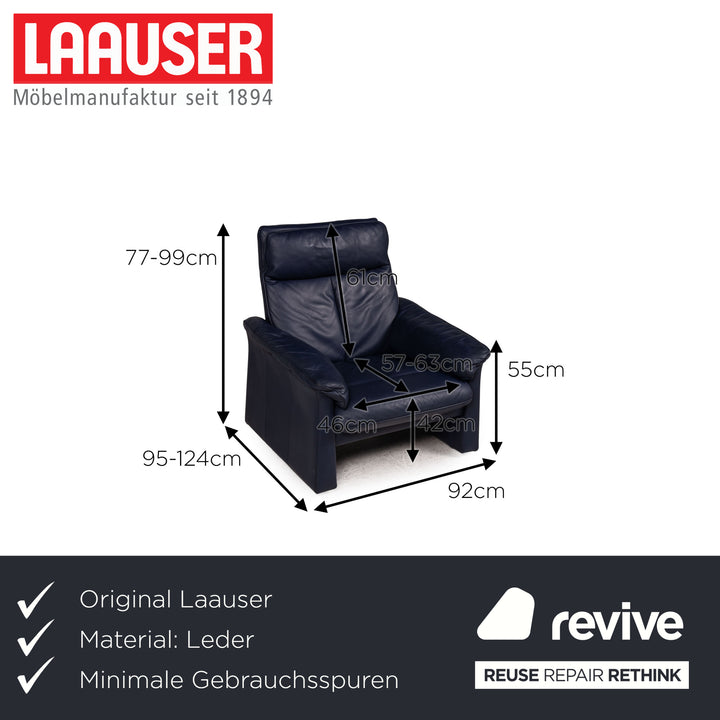 Laauser Leder Sessel Blau inkl. Hocker Relax Funktion