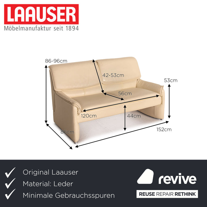 Laauser Leder Sofa Creme Zweisitzer Funktion Couch