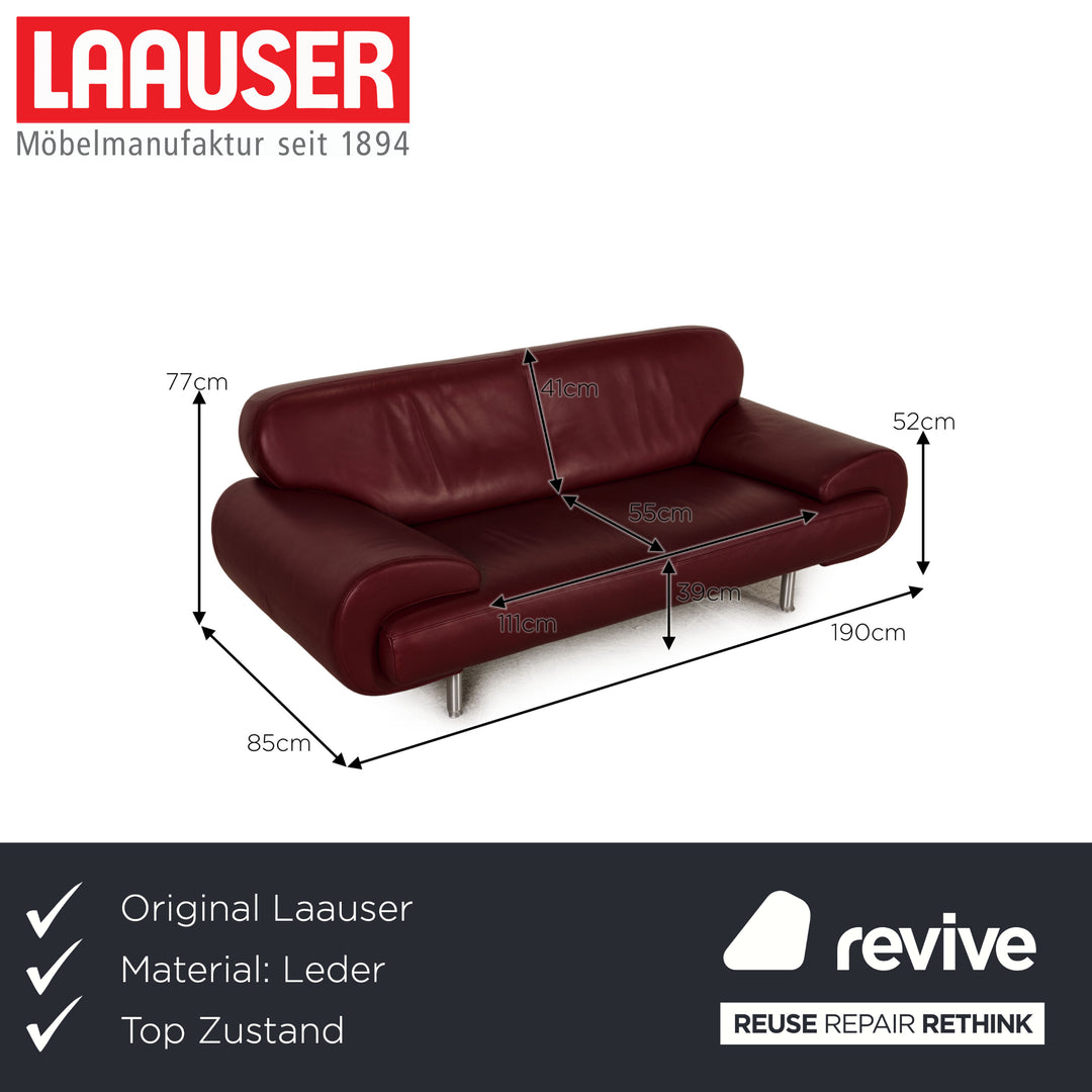 Laaus leather sofa dark red two-seater couch