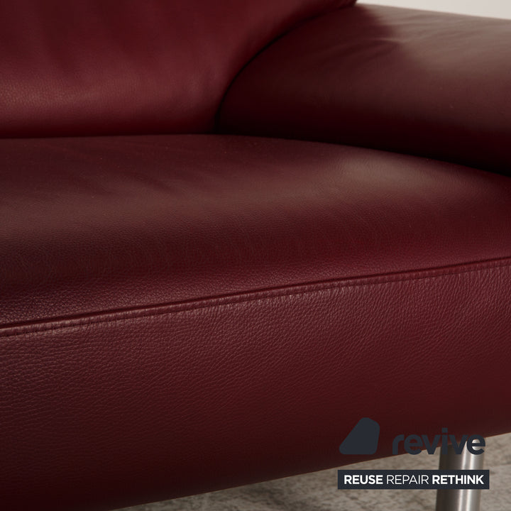 Laaus leather sofa dark red two-seater couch