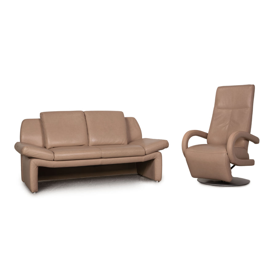 Laauser leather sofa set beige two-seater armchair couch function