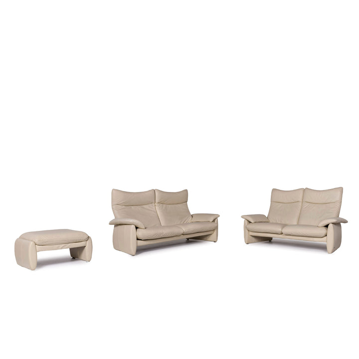 Laauser leather sofa set cream 1x three-seater 1x two-seater relax function function #11049