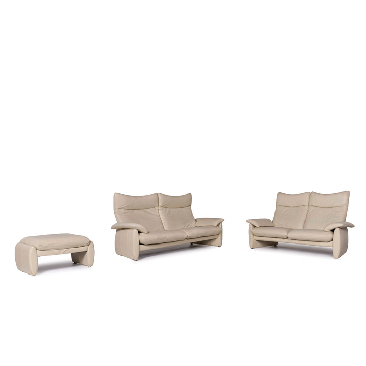 Laauser Leder Sofa Garnitur Creme 1x Dresitzer 1x Zweisitzer Relaxfunktion Funktion #11049