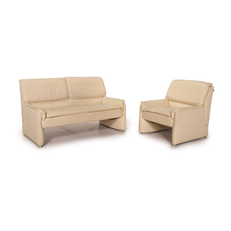 Laauser leather sofa set cream 1x two-seater 1x armchair