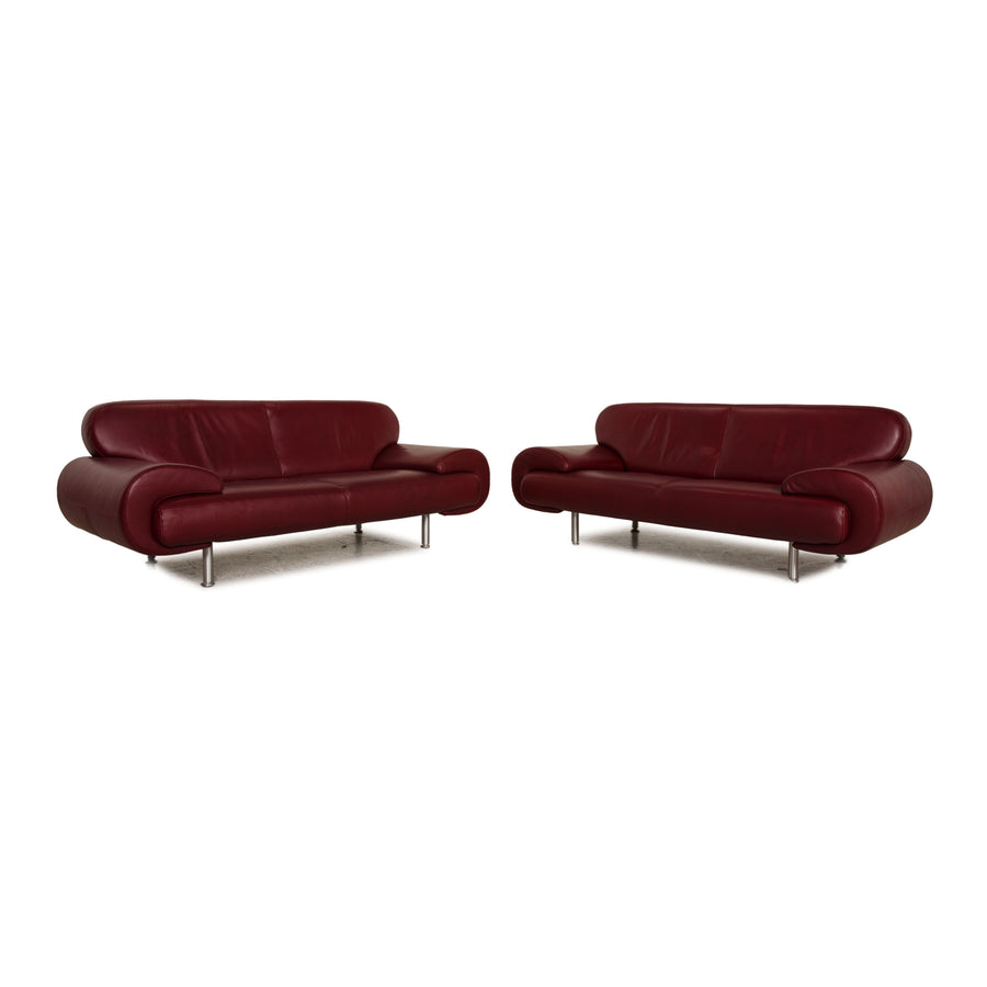 Laaus leather sofa set dark red two-seater couch
