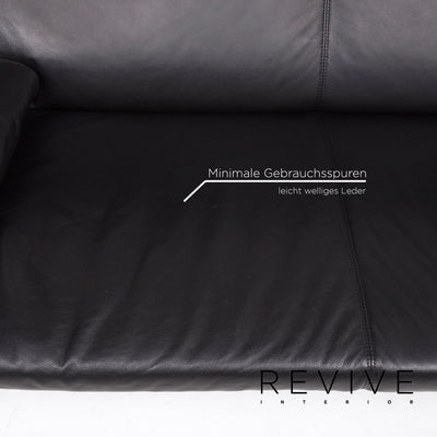 Laauser Leder Sofa Garnitur Schwarz 1x Dreisitzer 1x Zweisitzer #13071