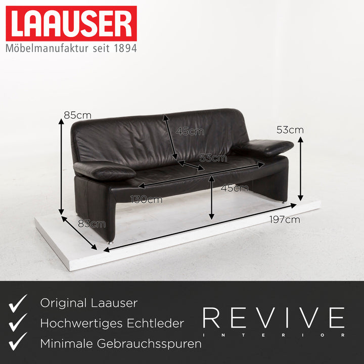 Laauser Leder Sofa Garnitur Schwarz 1x Dreisitzer 1x Zweisitzer #13071