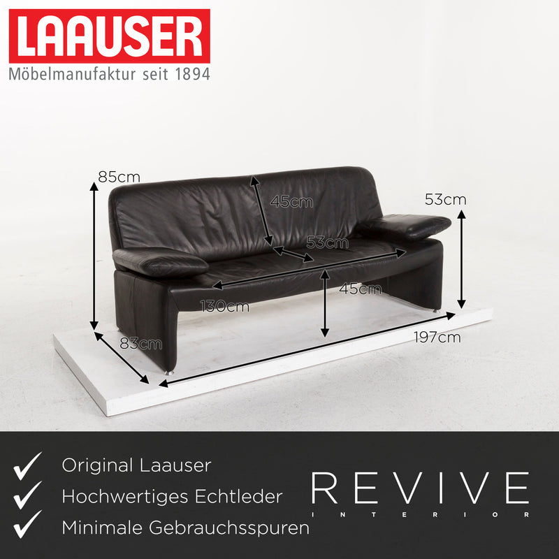 Laauser Leder Sofa Garnitur Schwarz 1x Dreisitzer 1x Zweisitzer 