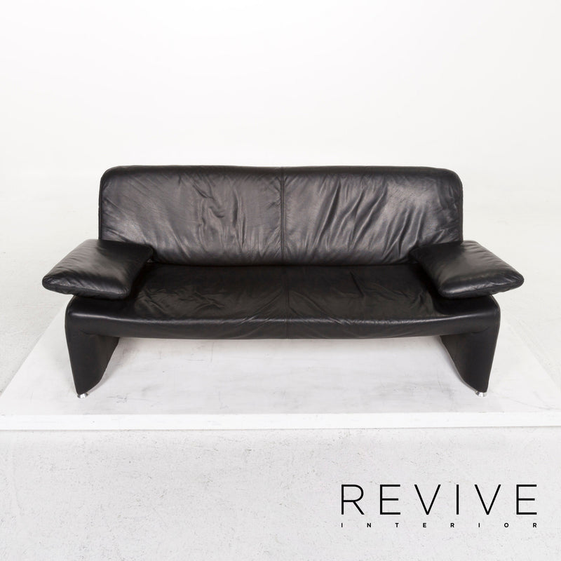 Laauser Leder Sofa Garnitur Schwarz 1x Dreisitzer 1x Zweisitzer 