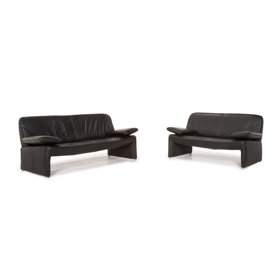 Laaus leather sofa set black 1x three-seater 1x two-seater #13071