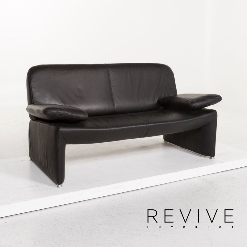 Laauser Leder Sofa Garnitur Schwarz 1x Dreisitzer 1x Zweisitzer 