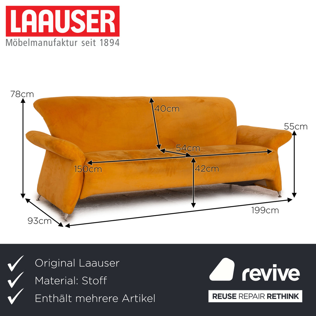 Laaus fabric sofa set yellow three-seater armchair couch