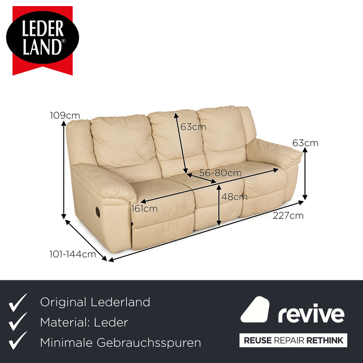 Lederland leather three seater cream function sofa couch