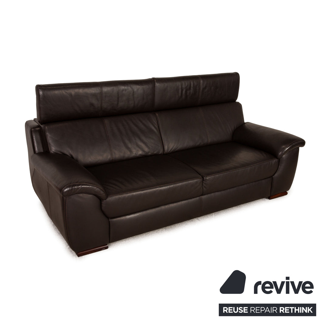 Lederland leather three-seater dark brown couch sofa