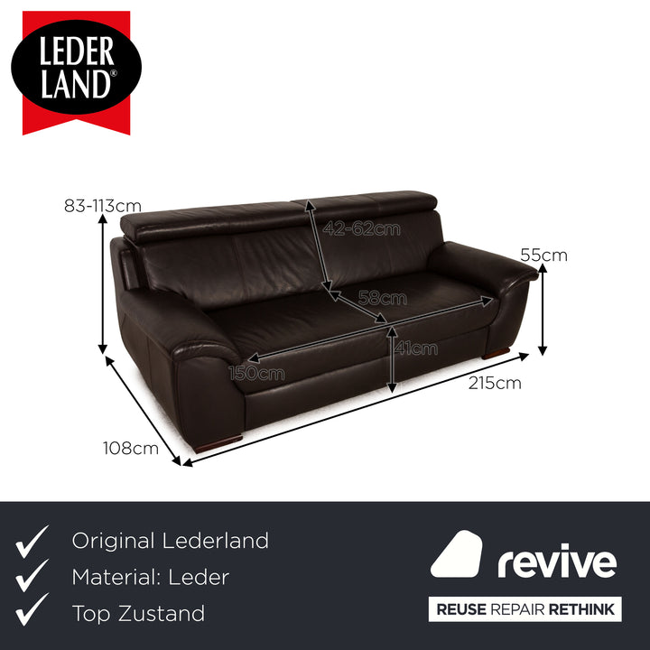 Lederland leather three-seater dark brown couch sofa