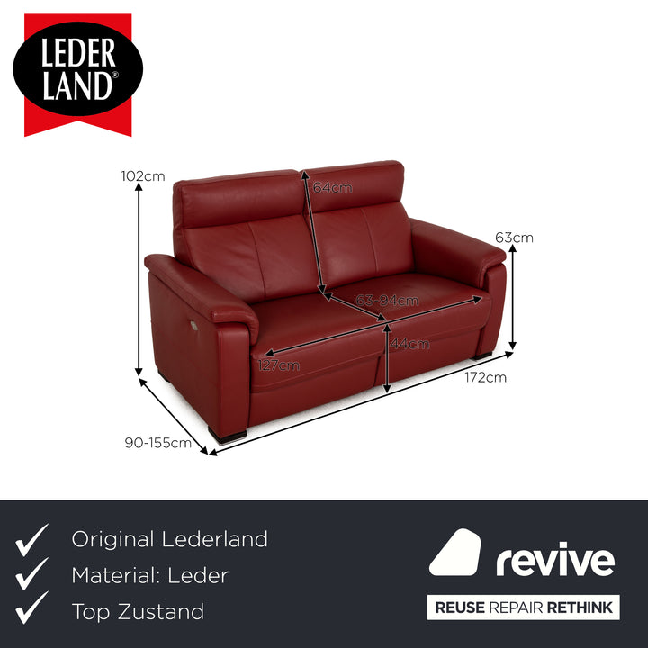 Lederland Puerto leather two-seater red sofa couch electric, function