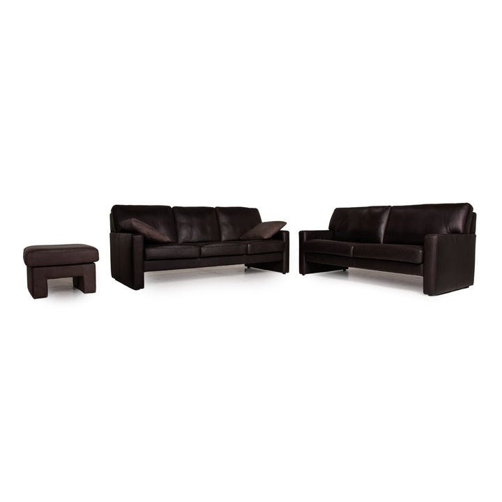 Leather workshop leather sofa set dark brown three seater two seater stool