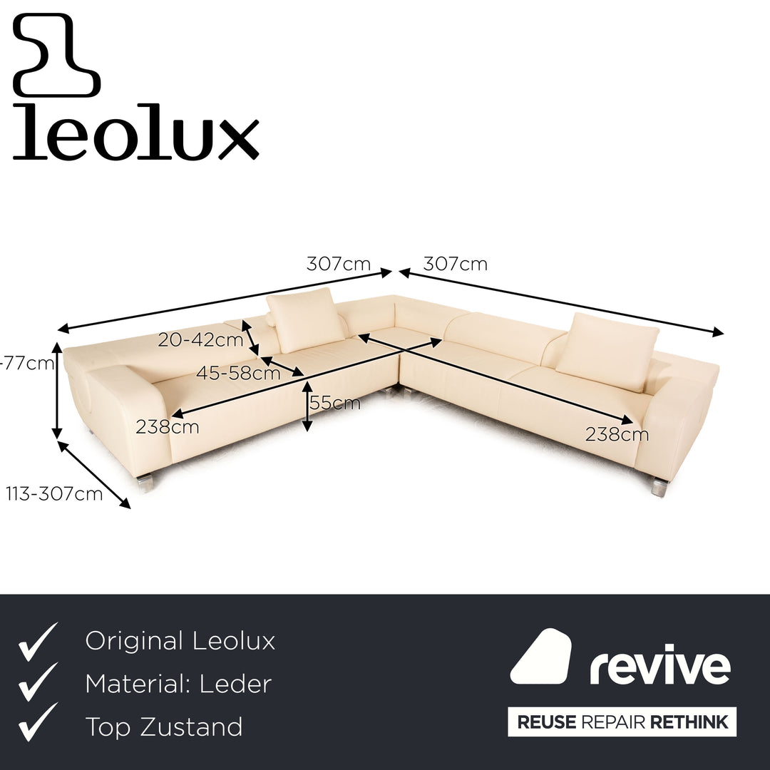 Leolux B-Flat Leder Ecksofa Creme manuelle Funktion Sofa Couch