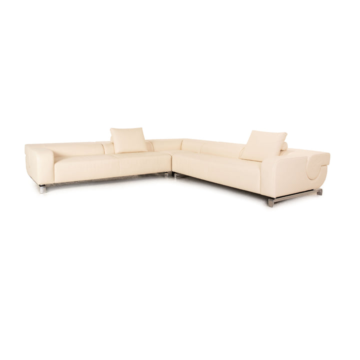 Leolux B-Flat Leder Ecksofa Creme manuelle Funktion Sofa Couch