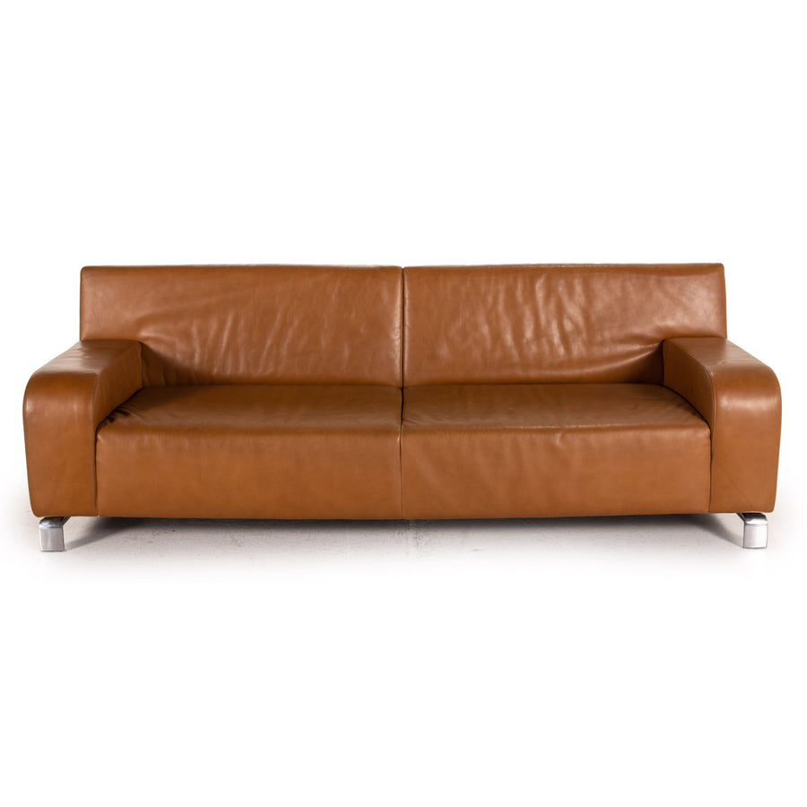 Leolux B-Flat leather sofa brown three-seater function couch