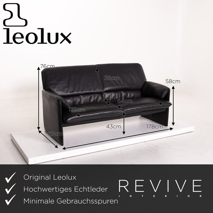 Leolux Bora Leather Sofa Black Two Seater Couch #14830