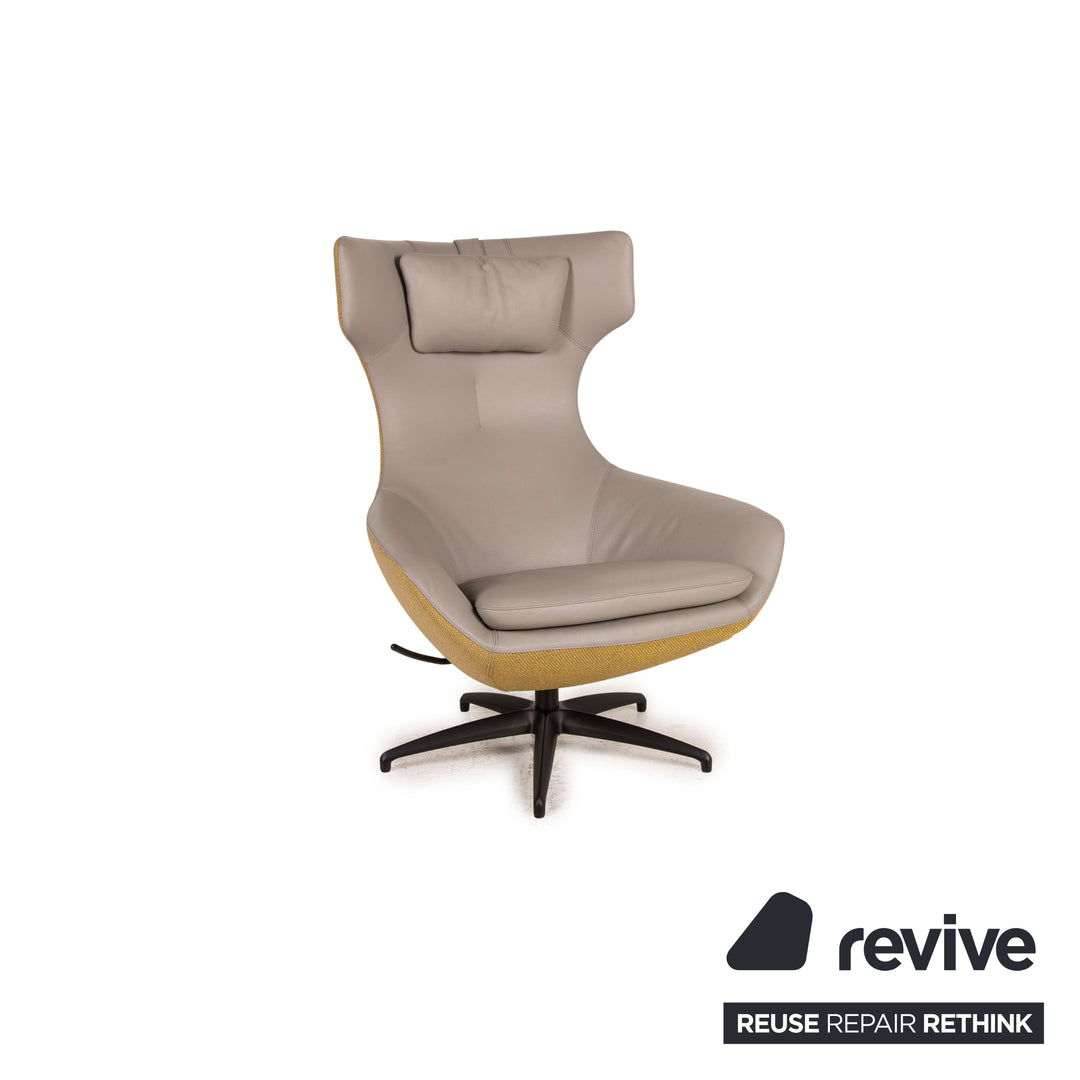 Leolux Caruzzo Plus leather armchair gray incl. footstool