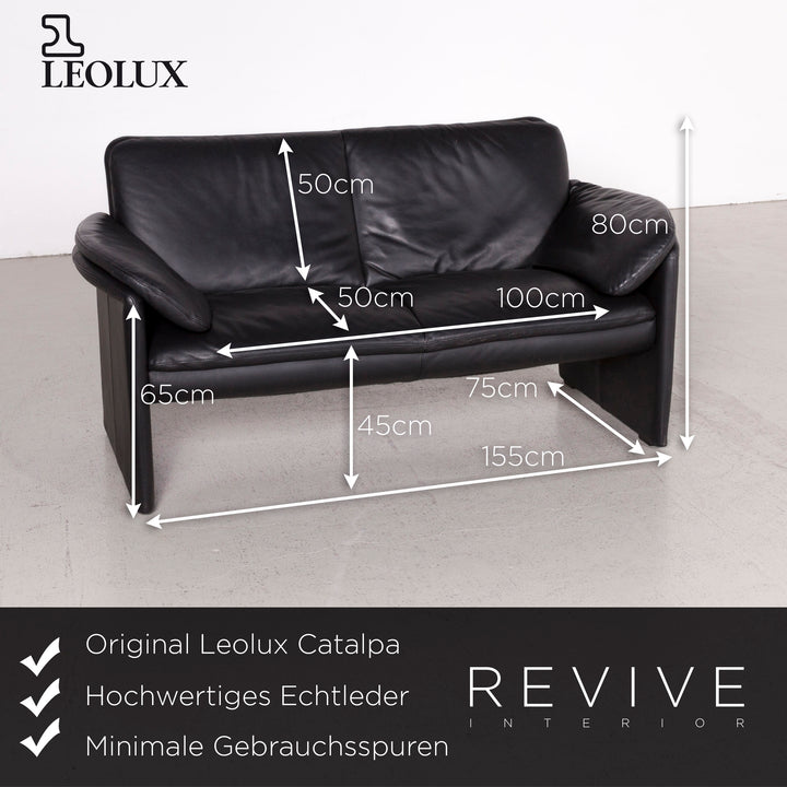 Leolux Catalpa Designer Leder Sofa Schwarz Echtleder Zweisitzer Couch #7749