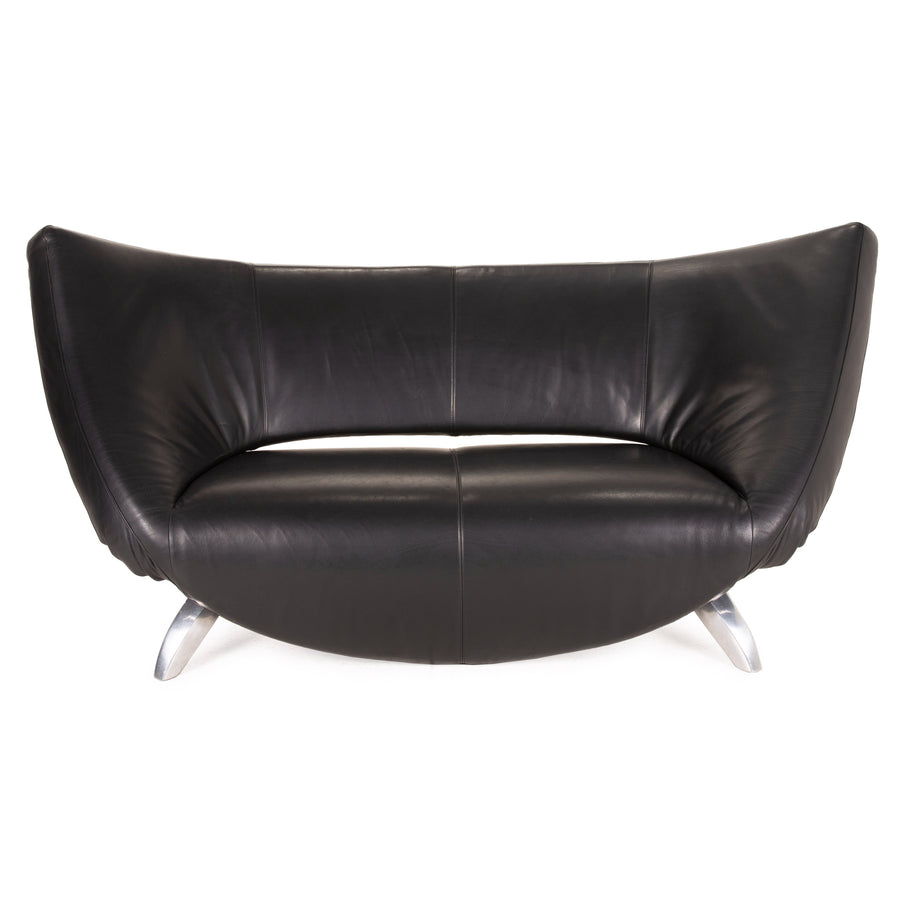 Leolux Danaide Leather Sofa Black Two Seater Function Couch