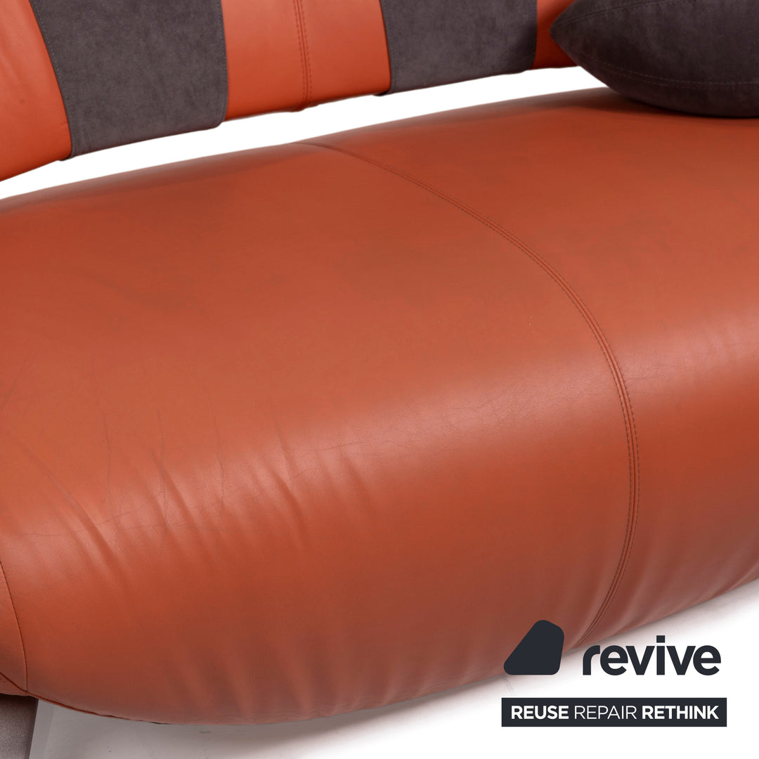 Leolux Danaide Orange Leder Sofa Zweisitzer elektrische Funktion
