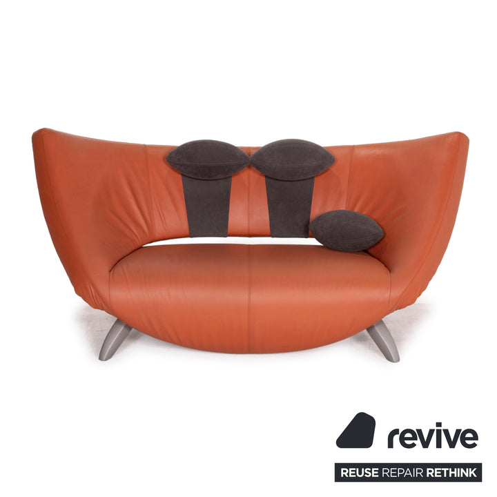 Leolux Danaide Orange Leder Sofa Zweisitzer elektrische Funktion
