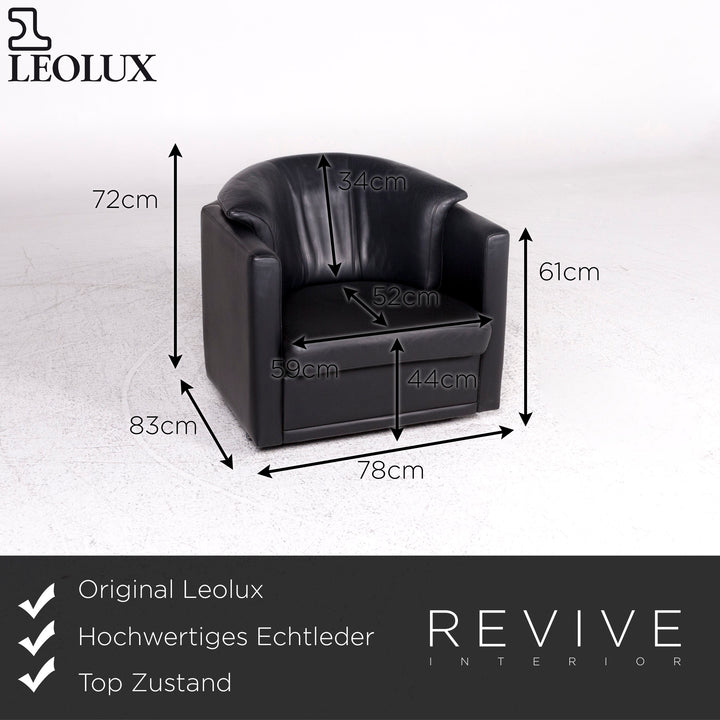 Leolux Designer Leder Sofa Garnitur Schwarz 1x Dreisitzer 1x Sessel 1x Hocker #9635