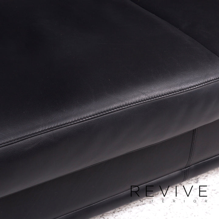 Leolux designer leather sofa set black 1x three-seater 1x armchair 1x stool #9635
