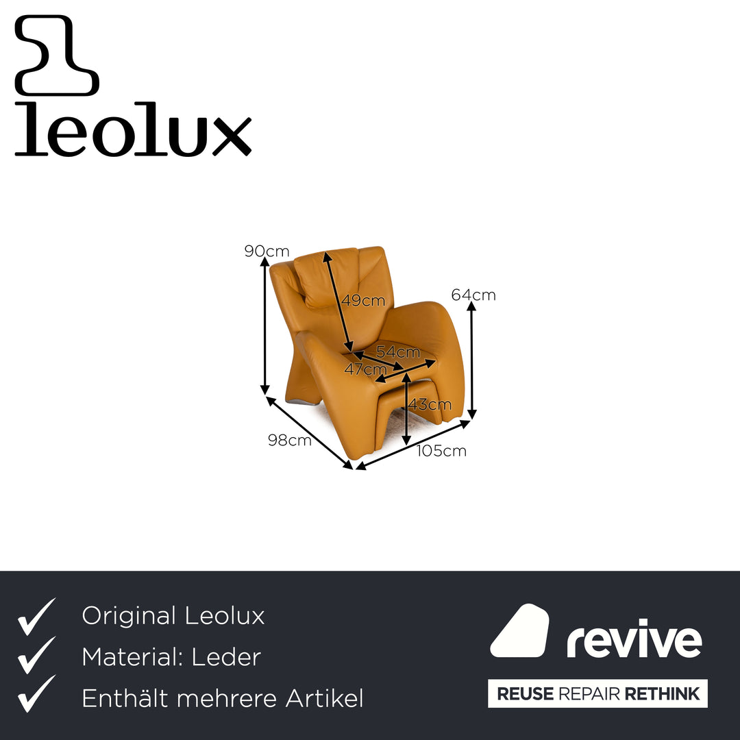 Leolux Akhenaten leather armchair set Yellow armchair incl. stool table