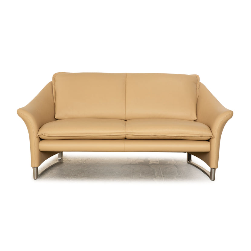 Leolux Enora Leather Two Seater Cream Beige Sofa Couch