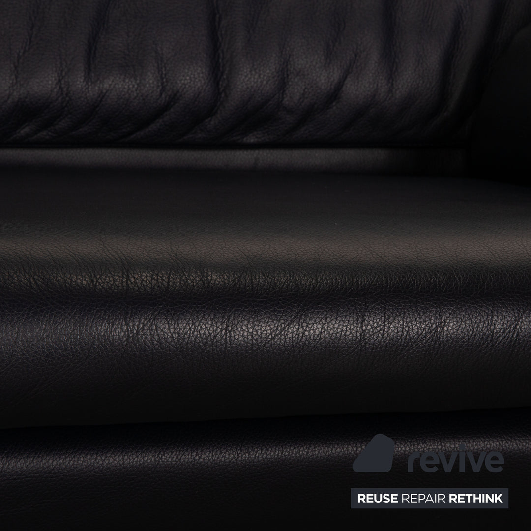 Leolux Fidamigo leather three-seater dark blue sofa couch
