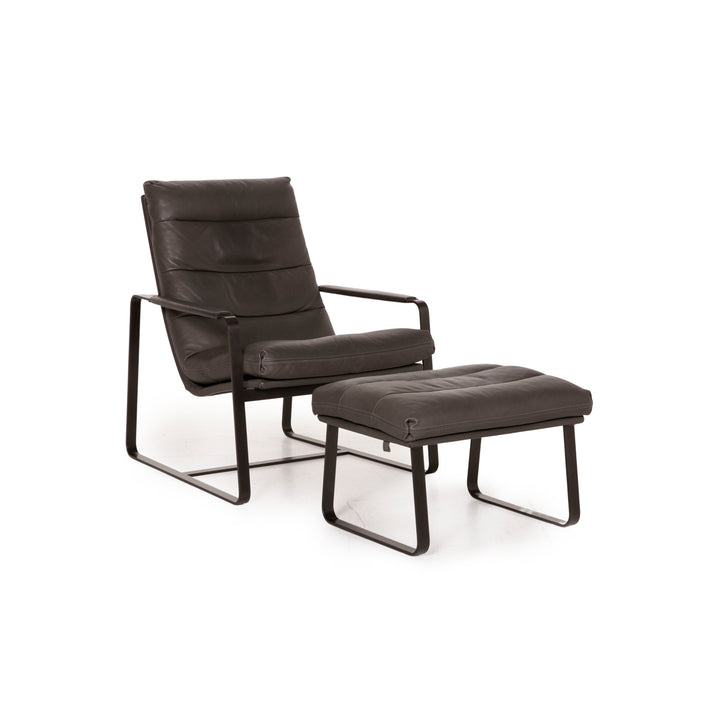 Leolux Indra leather armchair incl. footstool Gray Dark gray lounge chair