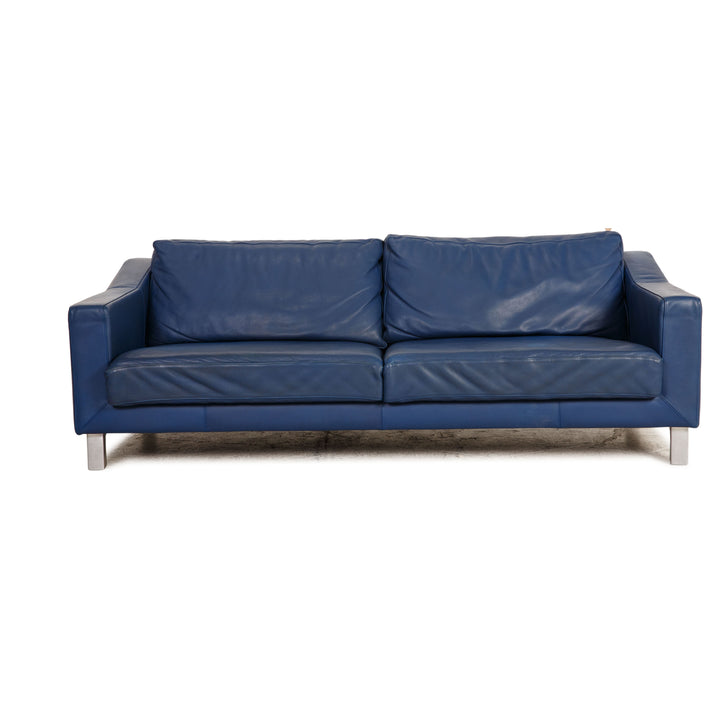 Leolux Leather Three Seater Blue Sofa Couch