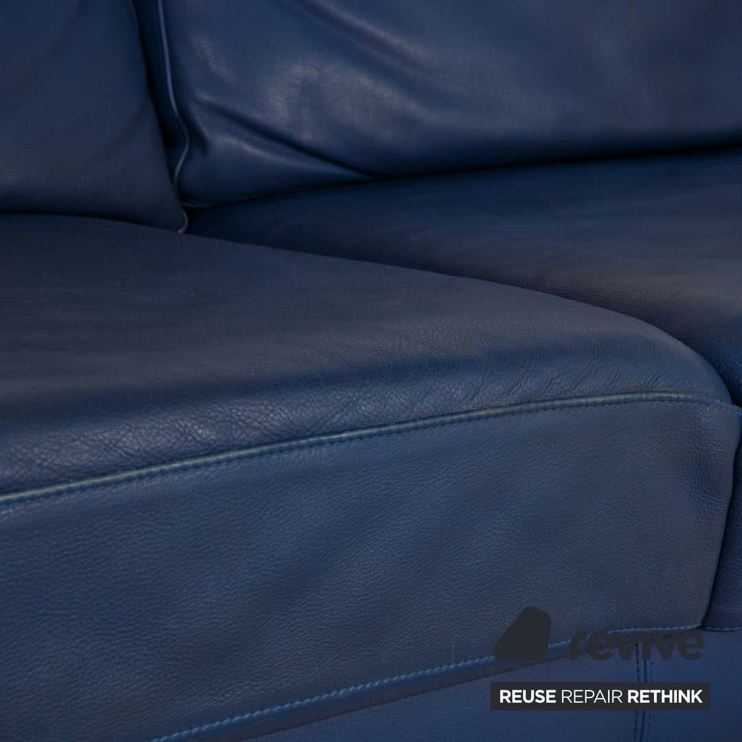 Leolux Leather Three Seater Blue Sofa Couch