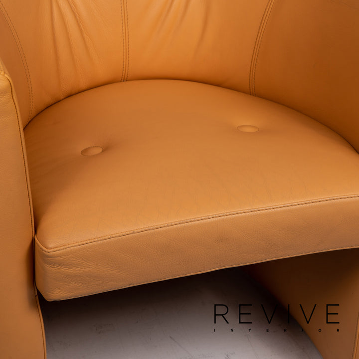 Leolux leather armchair set yellow ocher brown 2x armchair #15620