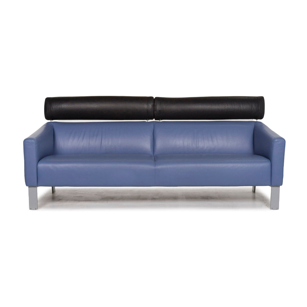 Leolux Leather Sofa Blue Three Seater Function Couch #13036