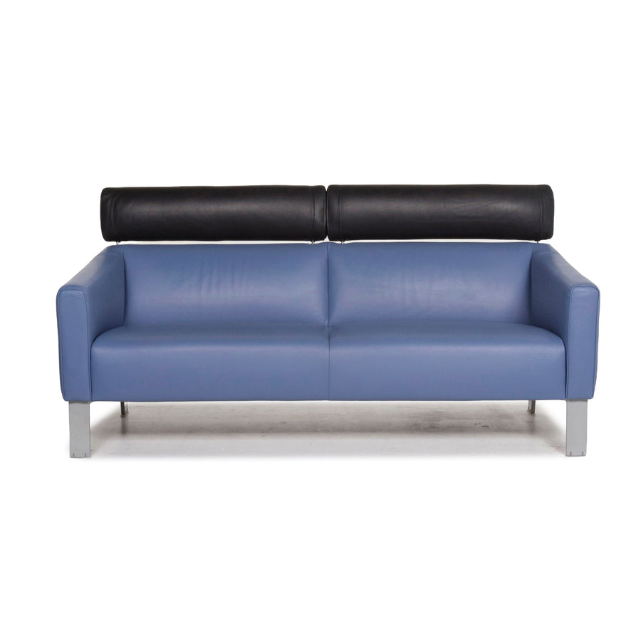 Leolux leather sofa blue two-seater function couch #12985
