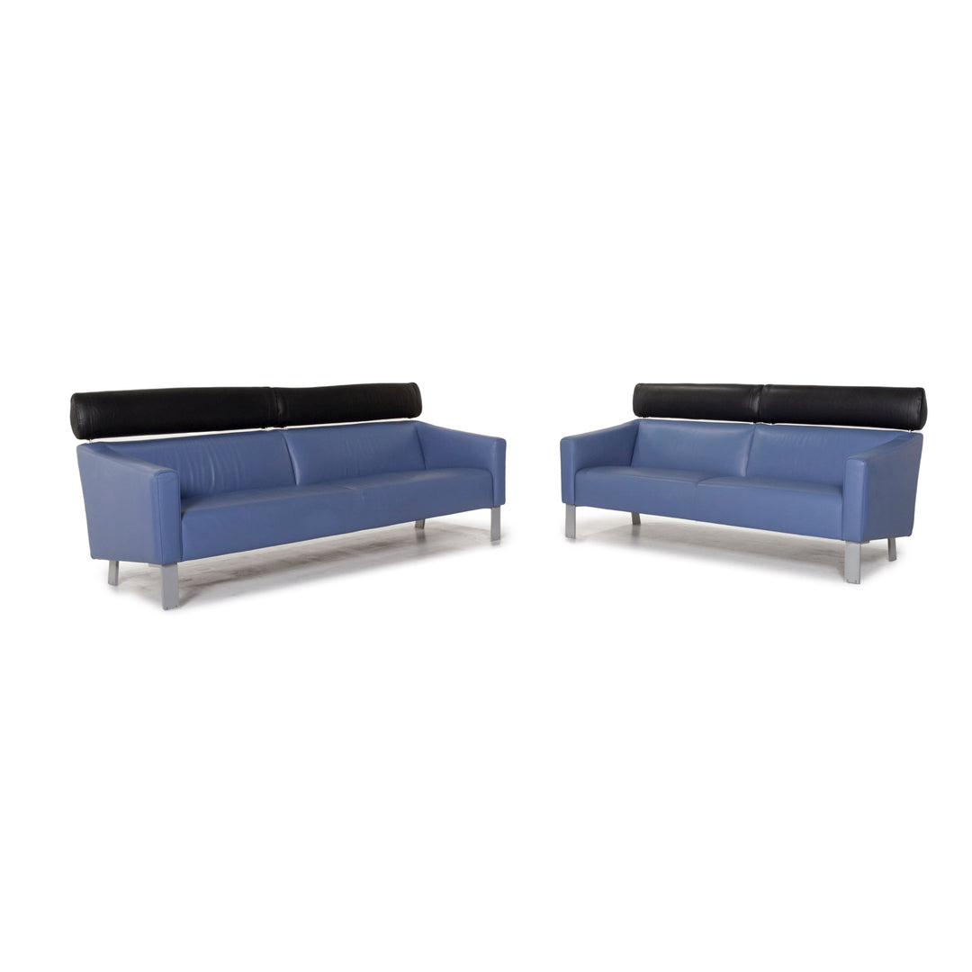 Leolux leather sofa set blue 1x three-seater 1x two-seater couch #13081