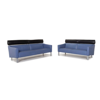 Leolux Leder Sofa Garnitur Blau 1x Dreisitzer 1x Zweisitzer Couch #13081