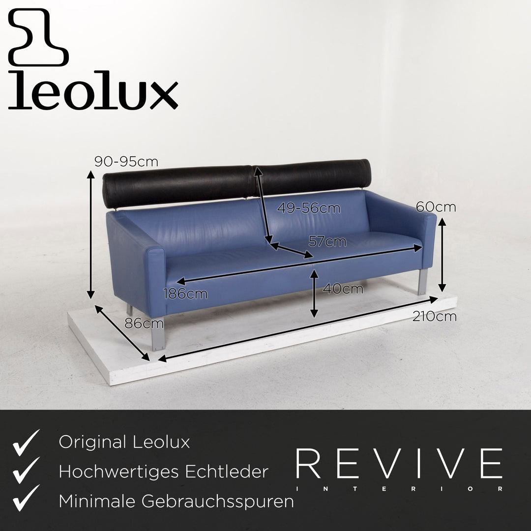 Leolux leather sofa set blue 1x three-seater 1x two-seater couch #13081