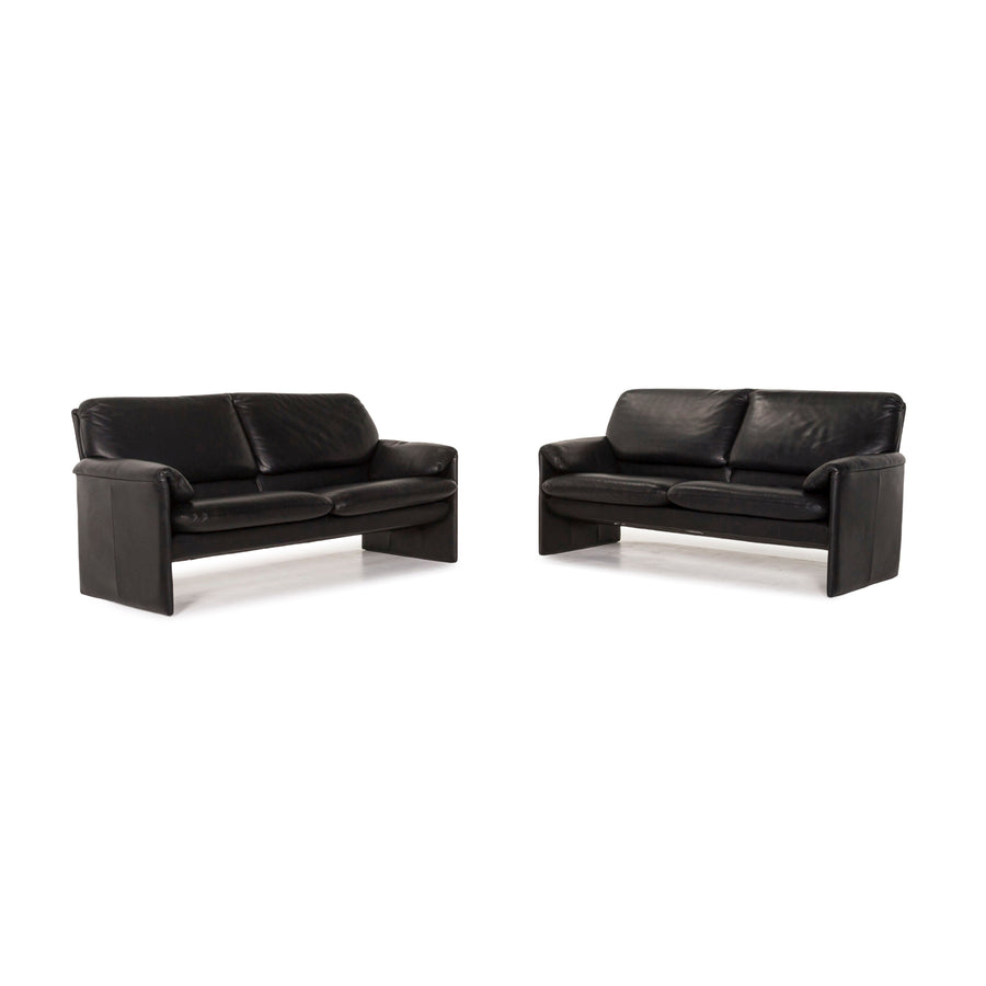 Leolux leather sofa set black 2x two-seater #12863